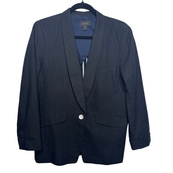 J.Crew Linen, Cotton Unstructured Shawl Collar Black Blazer 12 - Picture 9 of 10